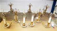 Lot 1371 - Set of five twin-branch wall lights, each with...
