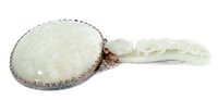 Lot 775 - Chinese jade and white metal hand mirror...