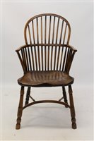 Lot 1265 - 19th century yew and elm stick back Windsor...