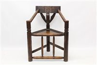 Lot 1242 - Good 19th century carved oak turner's chair...