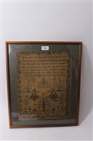 Lot 750 - Early Victorian needlework sampler, by Emily...