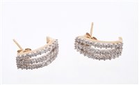 Lot 489 - Pair of 9ct gold and diamond earrings, each...