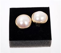 Lot 490 - Pair of Mabe pearl earrings measuring 19mm...