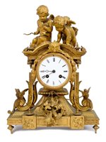 Lot 1156 - 19th century French gilt metal mantel clock...