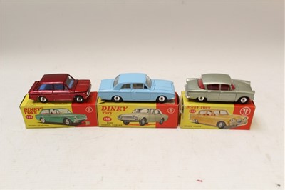 Lot 2736 - Dinky Hillman Imp Saloon no. 138, Singer Vogue no. 145, Ford Consul Corsair no. 130, all boxed (3)