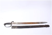Lot 809 - Victorian Customs / Police Short Sword with steel blade by Parker, Field & Sons, 233 Holborn, London, brass stirrup hilt with wirebound fishskin grip. In brass mounted leather scabbard.