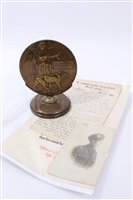 Lot 512 - First World War Memorial (Death) plaque and ephemera