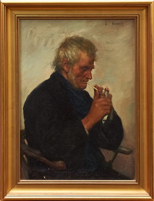 Lot 1141 - Edwin Harris (1855-1906) oil on canvas - portrait of fisherman lighting a clay pipe, signed, in gilt frame, 37cm x 26cm