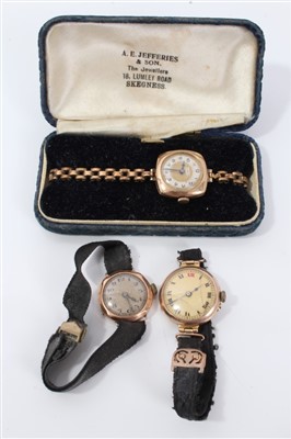 Lot 3226 - Ladies' gold (9ct) cased Buren wristwatch on plated bracelet, together with others (3)