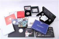Lot 1 - G.B. Royal Mint mixed coin issues – to include Silver Proof £5’s of Alderney – 70th Anniversary of Battle of Britain, 2010 The Remembrance Day, 2016 150th Anniversary – Tales from the Tube, Metropo...