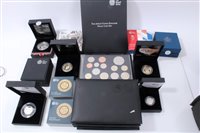 Lot 9 - G.B. The Royal Mint mixed Proof coins and sets – to include silver issues – The Queen’s Diamond Jubilee £5 2012, Countdown to London £5 2012, The Last ‘Round Pound’ 2016 (x 2), Shield of The Royal...
