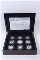 Lot 10 - World – The Diamond Wedding Anniv. Her Majesty The Queen His Royal Highness Prince Philip Silver Proof Coin Crown Collection in plush lined case (9 coin set)