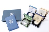 Lot 51 - G.B. Royal Mint mixed Silver Proof Crowns – to include 1972 (x 3), 1977 (x 3), 1980, 1981, The Falklands ‘Liberation’ 50p 1982 and U.K. Proof Coin Collection 1983 – all boxed / cased with Certifica...