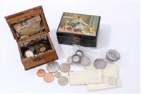 Lot 59 - World – mixed coinage and medallions – to include U.S. silver Dollars 1879.  GF, 1921D.  AEF, Victoria & Albert white metal comm. medallions.  GVF and others (qty)