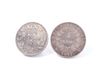 Lot 92 - France – silver Five Francs of Napoleon I 1811Q.  AVF and Louis XVIII – 1823W.  VF (2 coins)