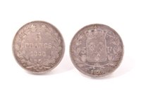 Lot 94 - France – mixed silver Five Francs – to include Charles X 1828W.  VF, Louis Philippe 1831B.  AEF, 1846A.  VF and Napoleon III 1867BB.  AEF (4 coins)