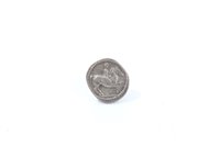 Lot 108 - Ancients – A Greek Macedonian Kingdom Perdikkas II, circa 454 – 413BC silver Tetrobol (weight 2.1 grams).  Obv. Horse Prancing Right.  Rev. Crested Helmet right within linear square.  GF – VG (1 co...