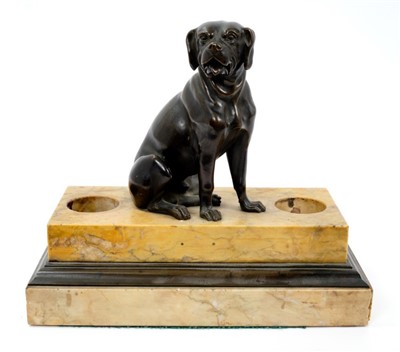 Lot 1035 - 19th century bronze and sienna marble inkstand