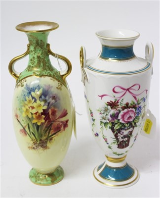 Lot 2042 - Doulton Burslem two-handled vase with floral decoration, together with a Minton limited edition two handled vase