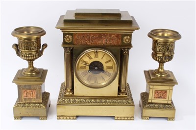 Lot 1267 - Victorian three piece clock garniture, signed 'Japy Frères