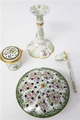 Lot 2046 - Two Halcyon Days pot pourri pots, candlestick and snuffer (4)