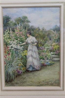 Lot 1108 - William F. Ashburner (act. 1900-1932) watercolour - Picking a Posy, signed, in glazed gilt frame. Provenance: Haynes Fine Art
