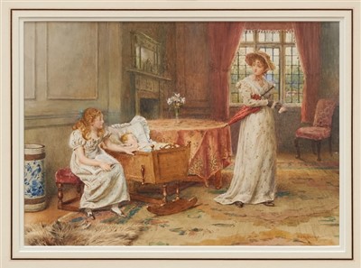 Lot 1110 - George Goodwin Kilburne (1839-1924) watercolour - Mothers Help, signed, in glazed gilt frame. Provenance: Haynes Fine Art
