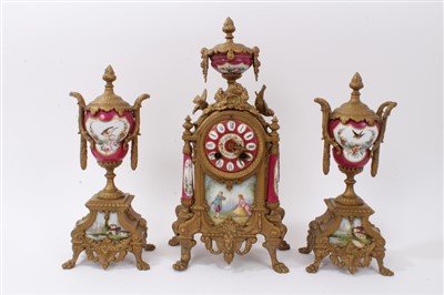 Lot 1270 - Late 19th / early 20th century three piece clock garniture