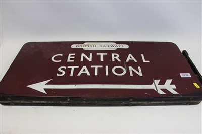 Lot 3526 - Enamel maroon and white British Railways ‘Central Station’ flag-mounted
sign