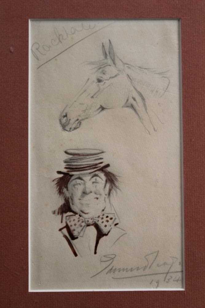 Lot 1008 - Edward Seago Pencil drawing of clown and horse