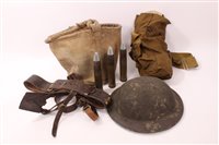 Lot 540 - Second World War British Military Tin Helmet, together with gas mask in case, canvas bucket and Sam Browne Belt