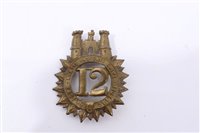 Lot 547 - Victorian Brass 12th (East Suffolk) Regiment other ranks Glengarry badge