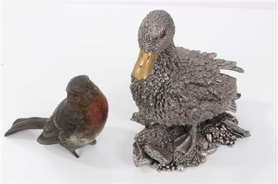Lot 925 - 19th century cold painted bronze sculpture of a robin