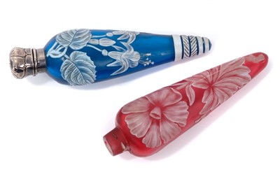 Lot 908 - Late 19th century cameo glass scent bottle, possibly by Webb, with silver mount of teardrop form, together with another similar
