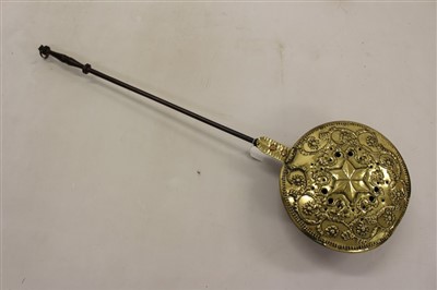 Lot 613 - 17th century Dutch brass and iron warming pan