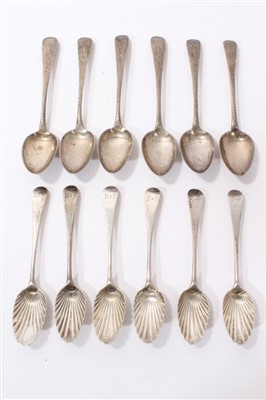 Lot 384 - Set of six George III teaspoons and pair of George III bright cut  teaspoons