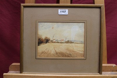 Lot 1157 - Attributed to Thomas Churchyard watercolour, Landscape with windmills