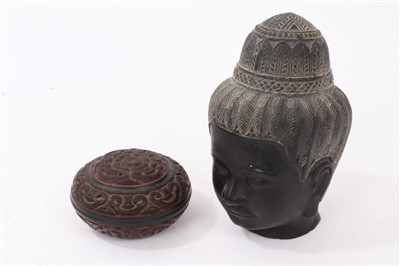 Lot 899 - Antique Chinese cinnabar lacquer box, together with a bronze head of Jayavaran VII