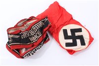 Lot 567 - Second World War Nazi Party members Swastika arm band, together with two Nazi Deutscher Volksstrum Wehrmacht arm bands (3)