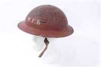 Lot 587 - Second World War British Military MKII Steel Helmet with red painted finish and white lettering- W.F.B. (Wandsworth Fire Brigade)