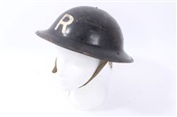 Lot 590 - Second World War British Military MKII Steel Helmet with painted finish and letter- R (Rescue Organisation)