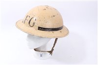Lot 589 - Second World War British Military MKII Steel Helmet with white painted finish and lettering- FG (Fire Guard?)