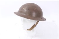 Lot 594 - Second World War British Military MKII Steel Helmet with green painted finish and lettering- RP/G (Repair Party Gas)