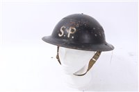 Lot 596 - econd World War British Military MKII Steel Helmet with black painted finish and lettering- S.P. (Stretcher Party)