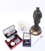 Lot 608 - Bronzed resin figure of SAS founder David Stirling and sundry SAS related items