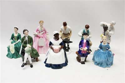 Lot 2004 - Nine Royal Doulton Williamsburg figures – Wigmaker HN2239, Child HN2154, Boy HN2183, Lady HN2228, Silversmith HN2208, Gentleman HN2227, Royal Governors Cook HN2233, Blacksmith HN2240 and Hostess HN...