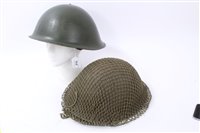 Lot 616 - Two British Military MK III pattern steel helmets, one with camouflage netting (2)