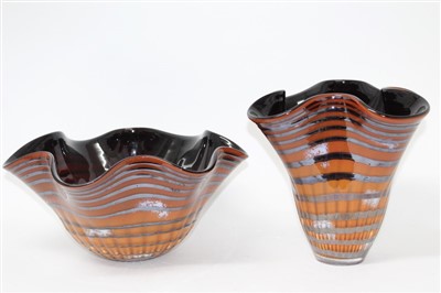 Lot 2019 - Two large art glass vases with wavy rims, both signed – Svaja
