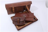 Lot 620 - First World War brown Leather ammunition case, with impressed naming- Cans. 303, Tripod, 1915, together with a brown leather bullet pouch and a map cover