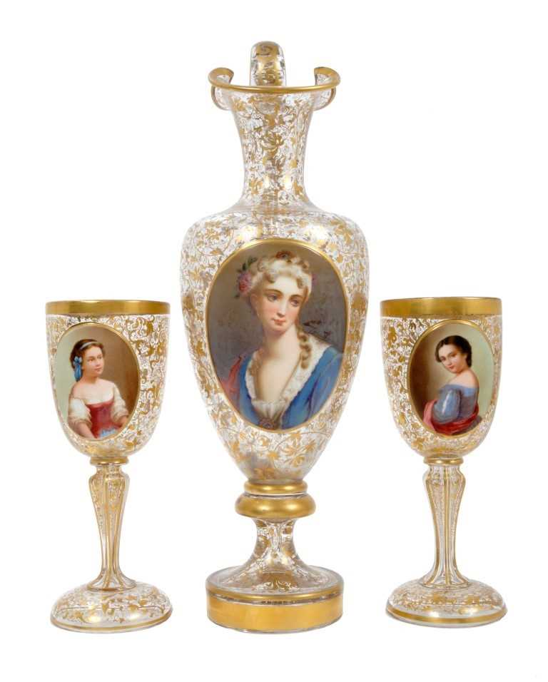 Lot 302 - 19th century Bohemian glass ewer and en-suite pair of goblets